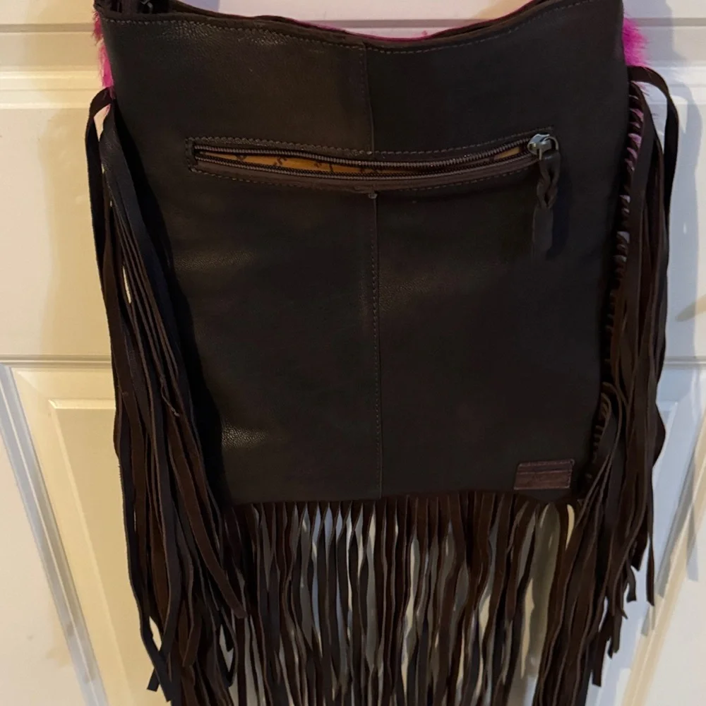 American Darling Fushia Hair on Cowhide Fringe Crossbody -Made in the USA - Picture 7 of 7